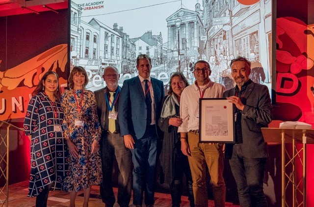 Penzance representatives collect the Best Town Award at the prestigious Urbanism Awards 2020.