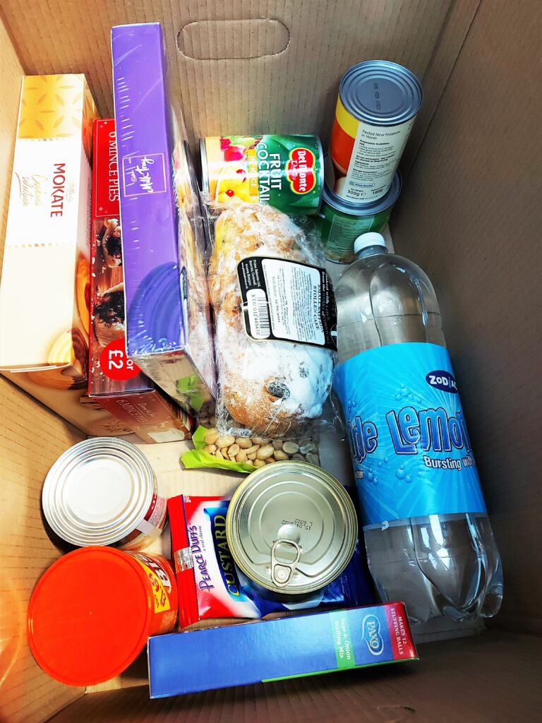 Each Christmas Food Box provides enough food for a family dinner (picture shows contents of Christmas Food Boxes to feed poorest families)