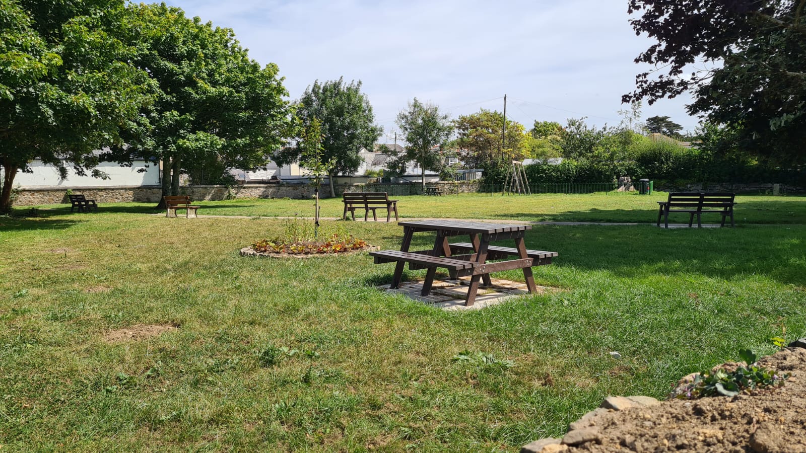 Picnic benches at Heamoor Old School Field