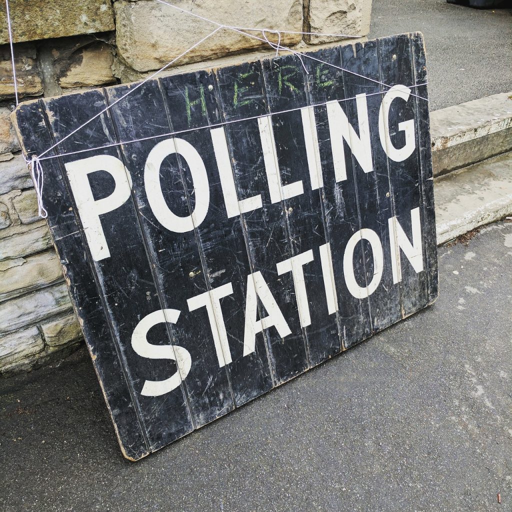Polling station sign.