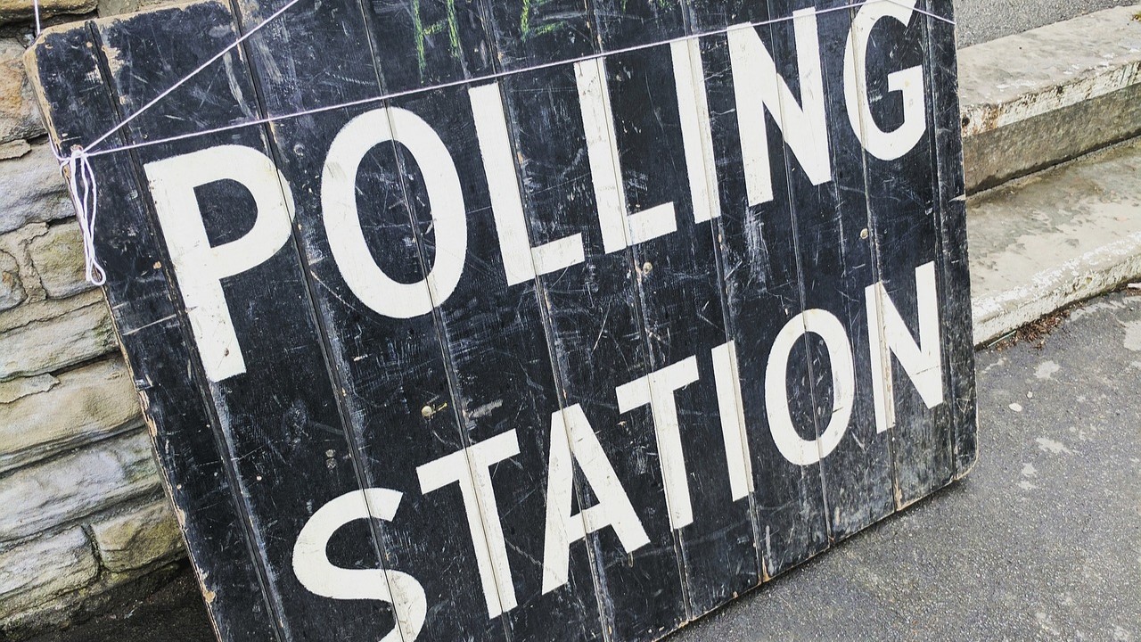 Polling station sign.